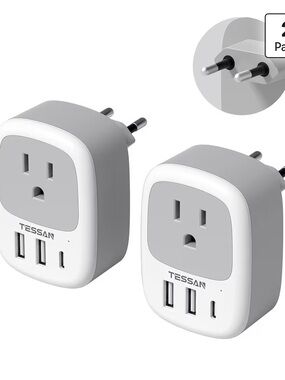 Gray USB European Wall Charger Adapter with Dual USB Ports (2-Pack) C5